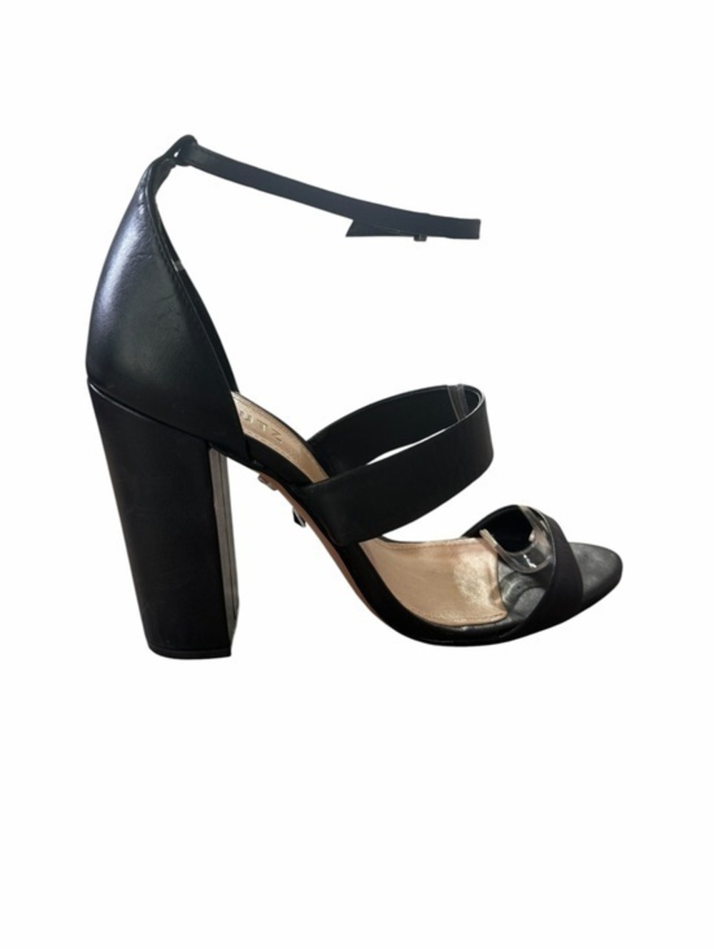 Schutz Black Leather Block Heel Ankle Strap Sandals Size 39 / US 8 Missing Strap